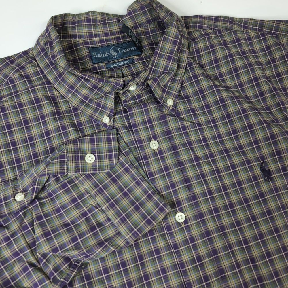 Polo Ralph Lauren Custom Fit Long Sleeve Button Up‎ Shirt Mens Plaid Purple 2XL
